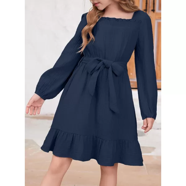 blibean Girls Cotton Long Sleeve Dresses Ruffled Semi Formal Dress Size 6-15 Years