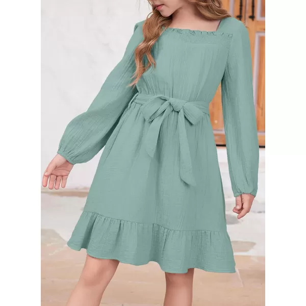 blibean Girls Cotton Long Sleeve Dresses Ruffled Semi Formal Dress Size 6-15 Years
