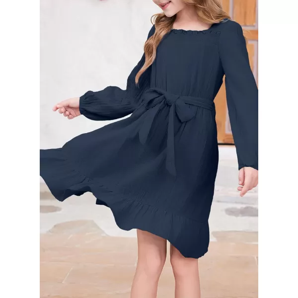 blibean Girls Cotton Long Sleeve Dresses Ruffled Semi Formal Dress Size 6-15 Years