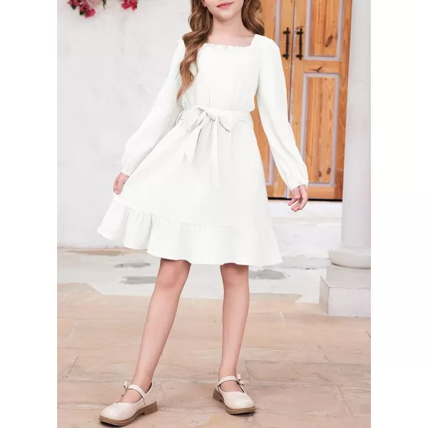 blibean Girls Cotton Long Sleeve Dresses Ruffled Semi Formal Dress Size 6-15 Years