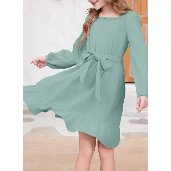 blibean Girls Cotton Long Sleeve Dresses Ruffled Semi Formal Dress Size 6-15 Years
