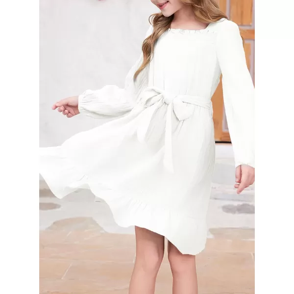 blibean Girls Cotton Long Sleeve Dresses Ruffled Semi Formal Dress Size 6-15 Years