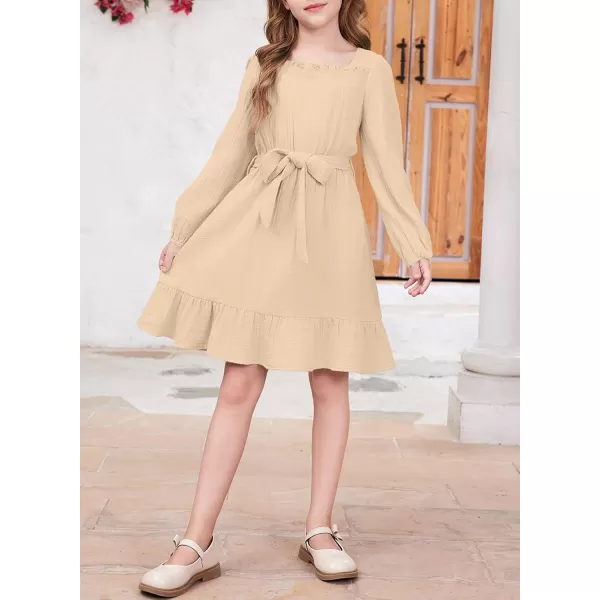 blibean Girls Cotton Long Sleeve Dresses Ruffled Semi Formal Dress Size 6-15 Years