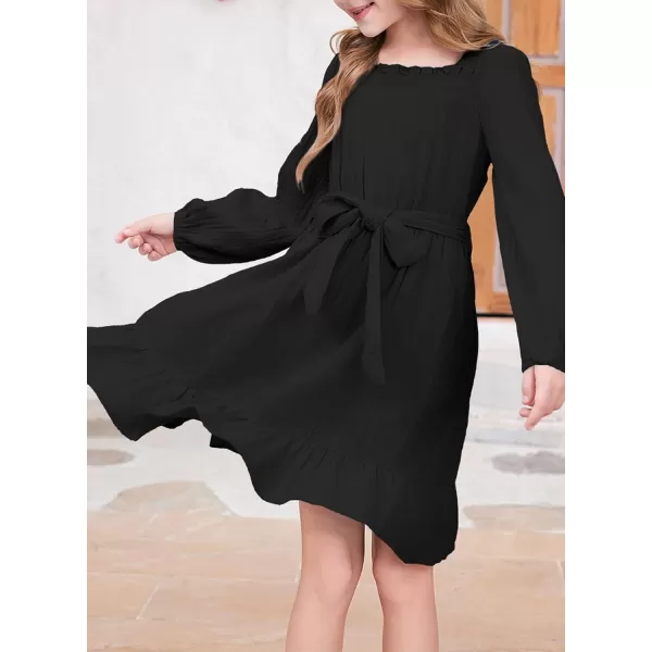 blibean Girls Cotton Long Sleeve Dresses Ruffled Semi Formal Dress Size 6-15 Years