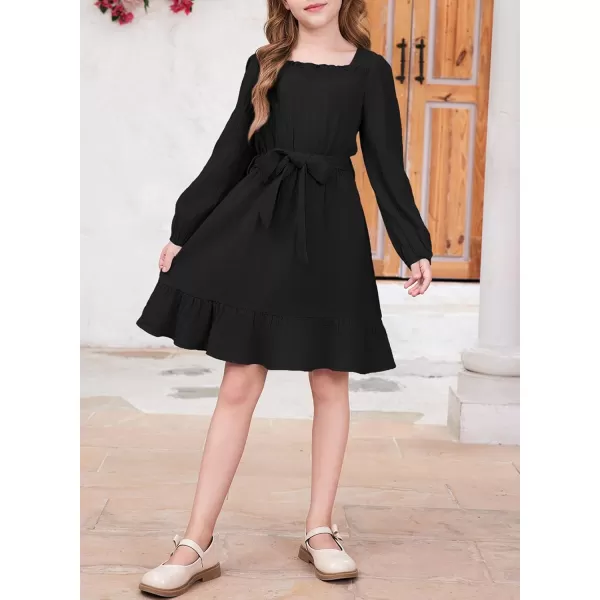 blibean Girls Cotton Long Sleeve Dresses Ruffled Semi Formal Dress Size 6-15 Years