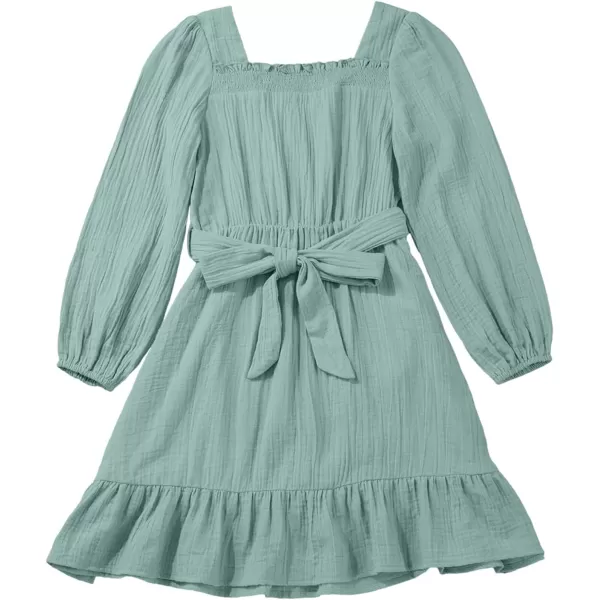 blibean Girls Cotton Long Sleeve Dresses Ruffled Semi Formal Dress Size 6-15 Years