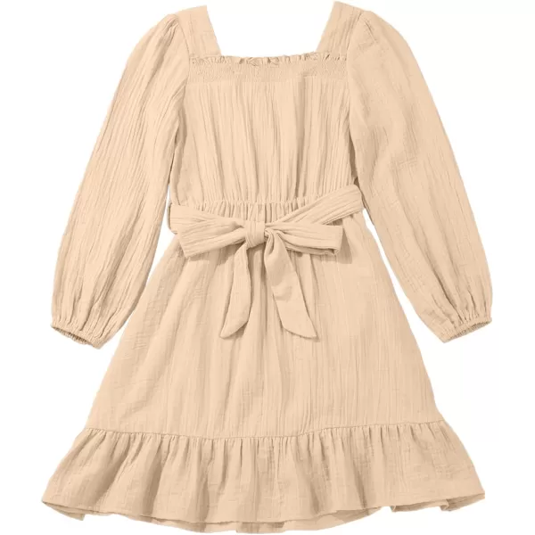 blibean Girls Cotton Long Sleeve Dresses Ruffled Semi Formal Dress Size 6-15 Years