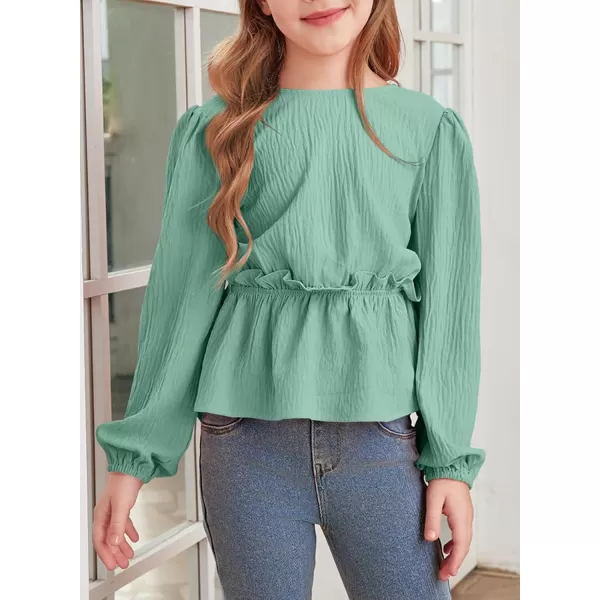 blibean Tween Girls Fall Tie Back Ruffle Shirt Kid Long Sleeve Tops Size 6-15 Years