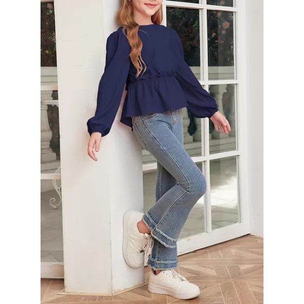 blibean Tween Girls Fall Tie Back Ruffle Shirt Kid Long Sleeve Tops Size 6-15 Years
