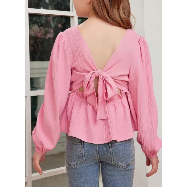 blibean Tween Girls Fall Tie Back Ruffle Shirt Kid Long Sleeve Tops Size 6-15 Years