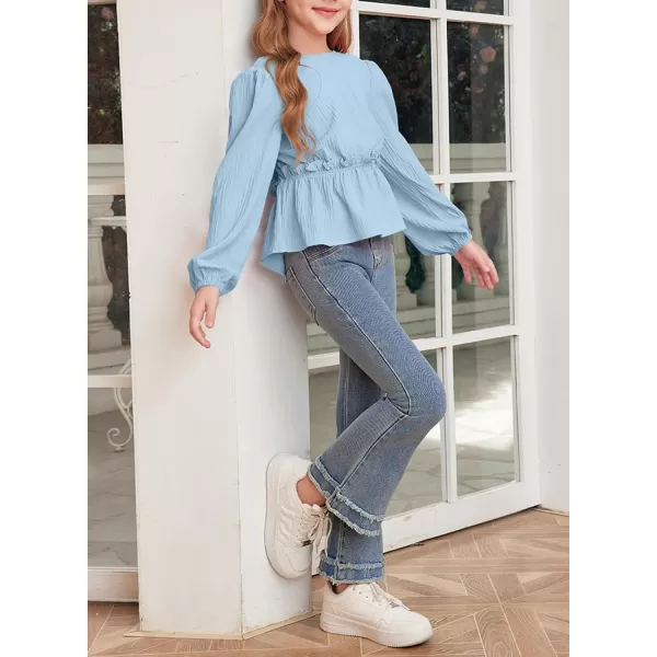 blibean Tween Girls Fall Tie Back Ruffle Shirt Kid Long Sleeve Tops Size 6-15 Years