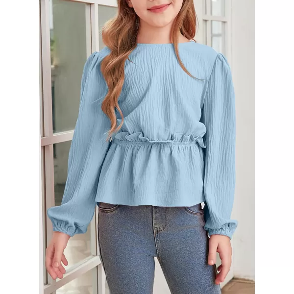 blibean Tween Girls Fall Tie Back Ruffle Shirt Kid Long Sleeve Tops Size 6-15 Years