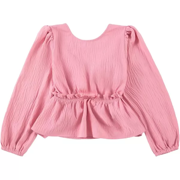 blibean Tween Girls Fall Tie Back Ruffle Shirt Kid Long Sleeve Tops Size 6-15 Years
