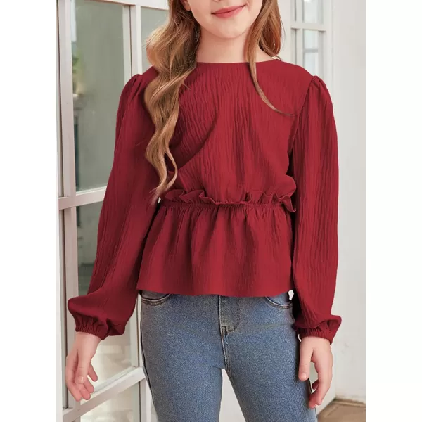 blibean Tween Girls Fall Tie Back Ruffle Shirt Kid Long Sleeve Tops Size 6-15 Years