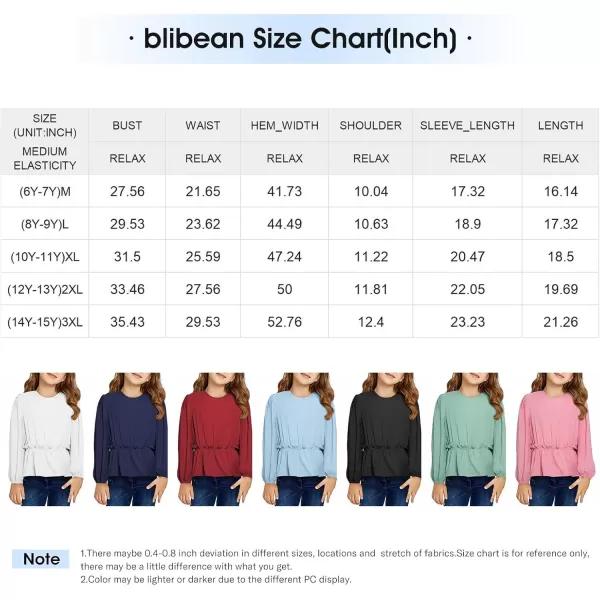 blibean Tween Girls Fall Tie Back Ruffle Shirt Kid Long Sleeve Tops Size 6-15 Years