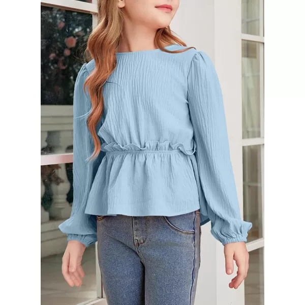 blibean Tween Girls Fall Tie Back Ruffle Shirt Kid Long Sleeve Tops Size 6-15 Years