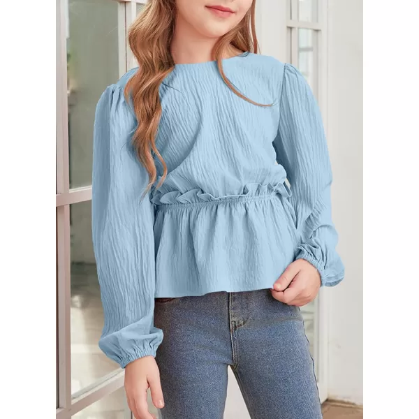 blibean Tween Girls Fall Tie Back Ruffle Shirt Kid Long Sleeve Tops Size 6-15 Years