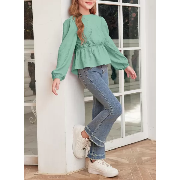 blibean Tween Girls Fall Tie Back Ruffle Shirt Kid Long Sleeve Tops Size 6-15 Years