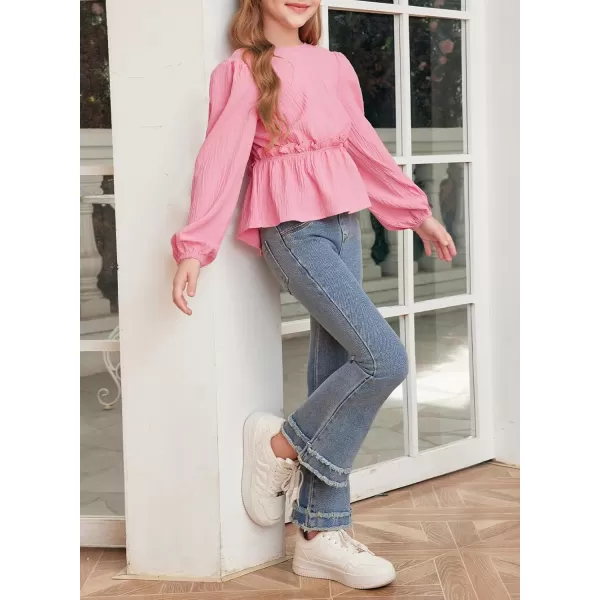 blibean Tween Girls Fall Tie Back Ruffle Shirt Kid Long Sleeve Tops Size 6-15 Years