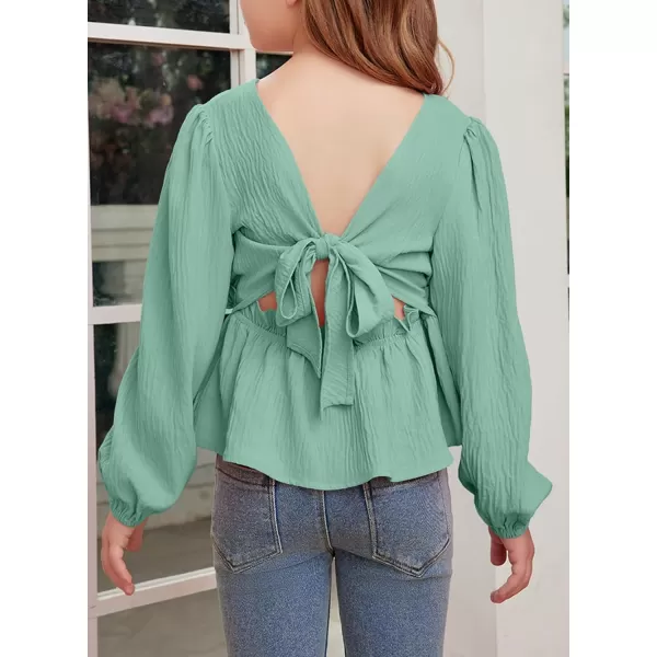 blibean Tween Girls Fall Tie Back Ruffle Shirt Kid Long Sleeve Tops Size 6-15 Years