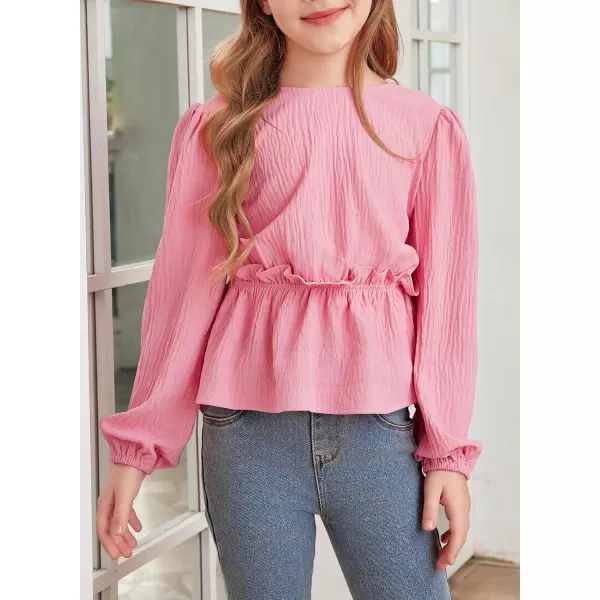 blibean Tween Girls Fall Tie Back Ruffle Shirt Kid Long Sleeve Tops Size 6-15 Years