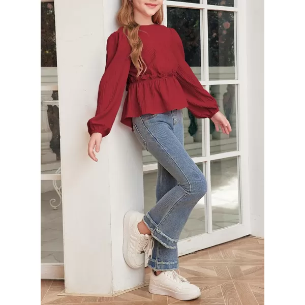 blibean Tween Girls Fall Tie Back Ruffle Shirt Kid Long Sleeve Tops Size 6-15 Years