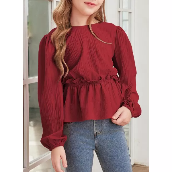 blibean Tween Girls Fall Tie Back Ruffle Shirt Kid Long Sleeve Tops Size 6-15 Years
