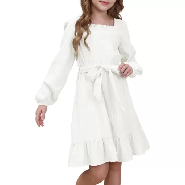 blibean Girls Cotton Long Sleeve Dresses Ruffled Semi Formal Dress Size 6-15 Years
