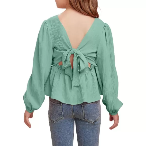 blibean Tween Girls Fall Tie Back Ruffle Shirt Kid Long Sleeve Tops Size 6-15 Years