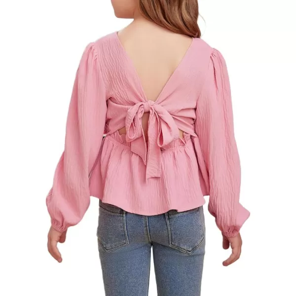 blibean Tween Girls Fall Tie Back Ruffle Shirt Kid Long Sleeve Tops Size 6-15 Years