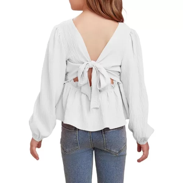 blibean Tween Girls Fall Tie Back Ruffle Shirt Kid Long Sleeve Tops Size 6-15 Years