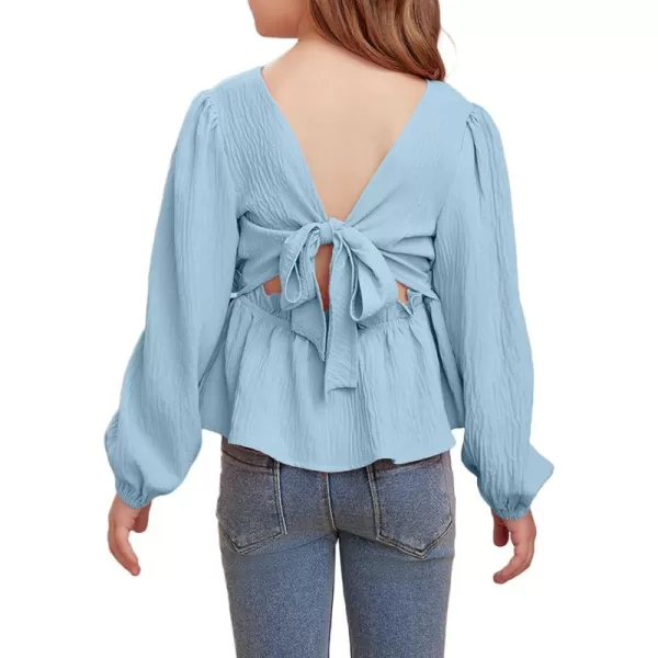 blibean Tween Girls Fall Tie Back Ruffle Shirt Kid Long Sleeve Tops Size 6-15 Years