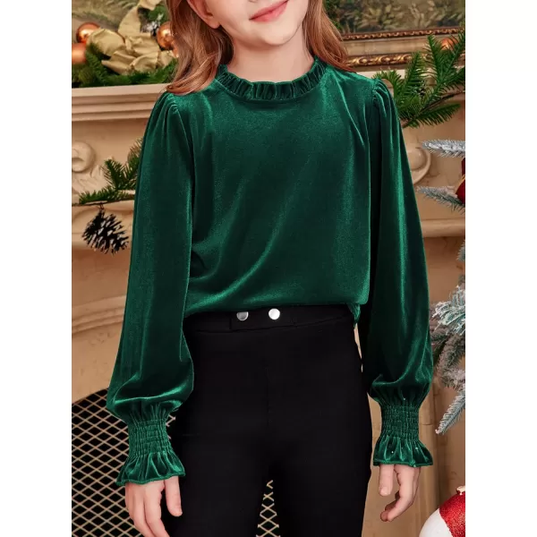 blibean Girls Velvet Long Sleeve Shirts Ruffle Neck Tops Size 6-15 Years