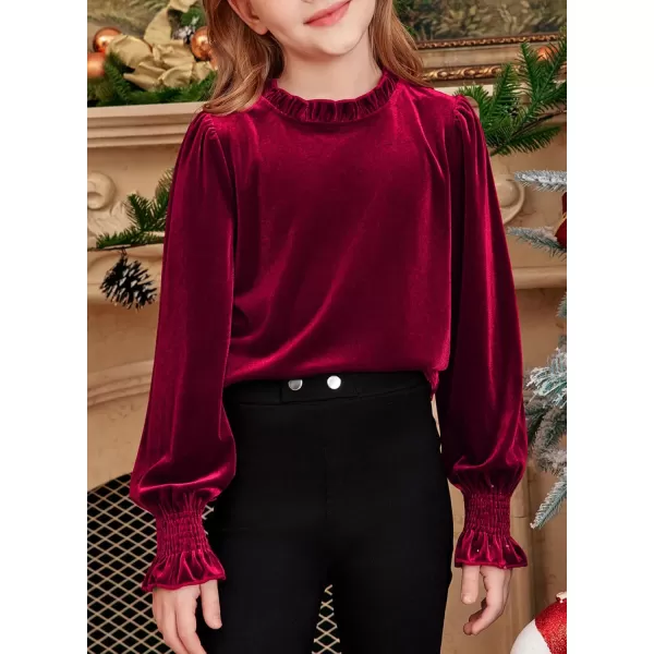 blibean Girls Velvet Long Sleeve Shirts Ruffle Neck Tops Size 6-15 Years