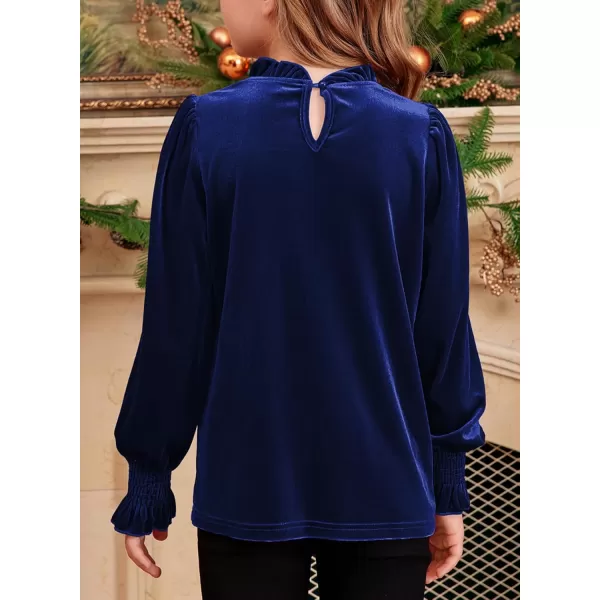 blibean Girls Velvet Long Sleeve Shirts Ruffle Neck Tops Size 6-15 Years