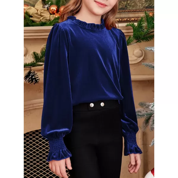 blibean Girls Velvet Long Sleeve Shirts Ruffle Neck Tops Size 6-15 Years