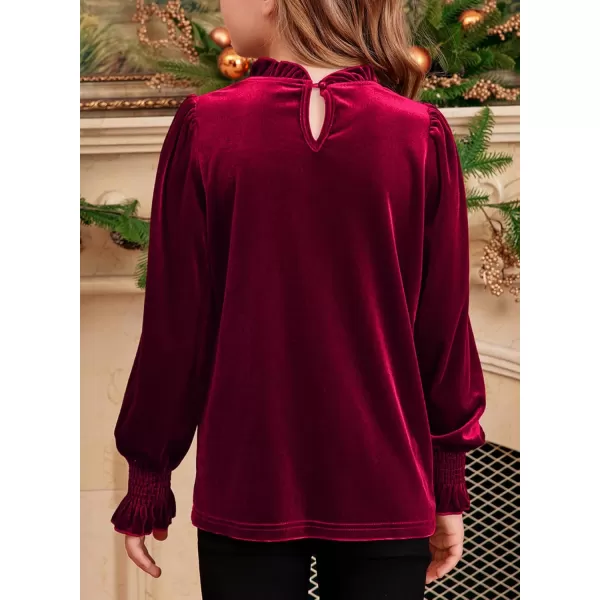 blibean Girls Velvet Long Sleeve Shirts Ruffle Neck Tops Size 6-15 Years