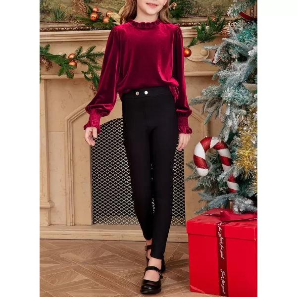 blibean Girls Velvet Long Sleeve Shirts Ruffle Neck Tops Size 6-15 Years