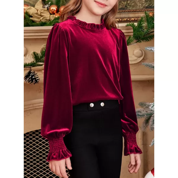 blibean Girls Velvet Long Sleeve Shirts Ruffle Neck Tops Size 6-15 Years