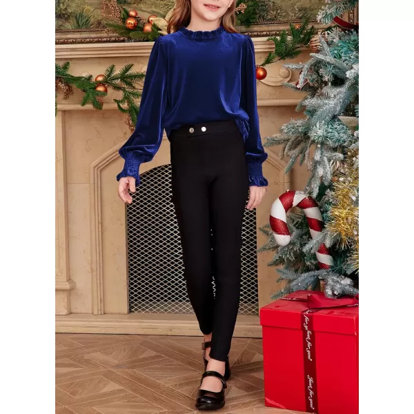 blibean Girls Velvet Long Sleeve Shirts Ruffle Neck Tops Size 6-15 Years