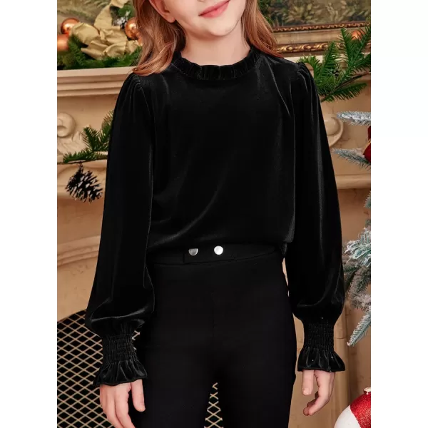 blibean Girls Velvet Long Sleeve Shirts Ruffle Neck Tops Size 6-15 Years