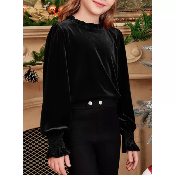 blibean Girls Velvet Long Sleeve Shirts Ruffle Neck Tops Size 6-15 Years