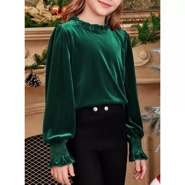 blibean Girls Velvet Long Sleeve Shirts Ruffle Neck Tops Size 6-15 Years