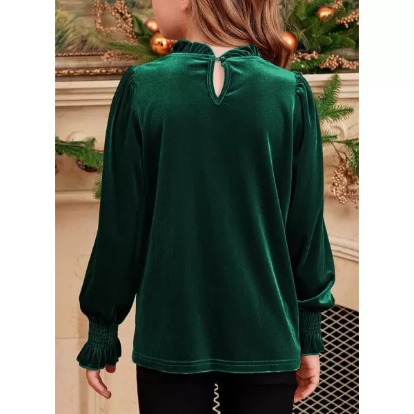 blibean Girls Velvet Long Sleeve Shirts Ruffle Neck Tops Size 6-15 Years