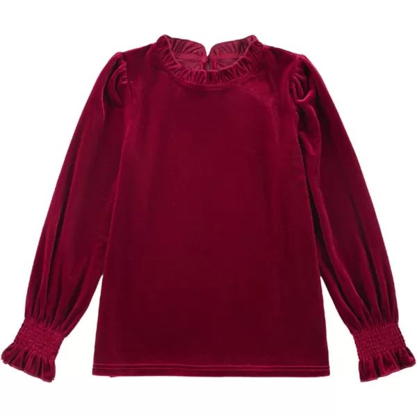 blibean Girls Velvet Long Sleeve Shirts Ruffle Neck Tops Size 6-15 Years