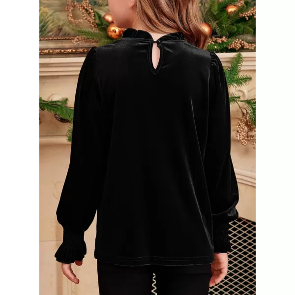 blibean Girls Velvet Long Sleeve Shirts Ruffle Neck Tops Size 6-15 Years