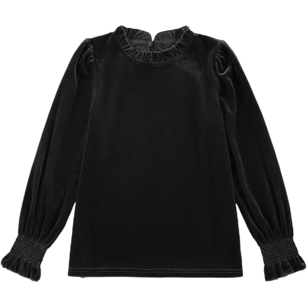 blibean Girls Velvet Long Sleeve Shirts Ruffle Neck Tops Size 6-15 Years