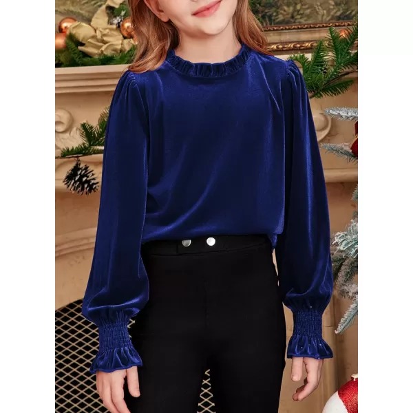 blibean Girls Velvet Long Sleeve Shirts Ruffle Neck Tops Size 6-15 Years