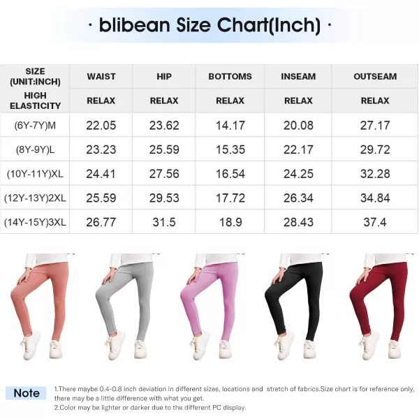 blibean Teen Girls 3pcs Leggings Kids Ribbed Knit Pants Size 6-15 Years