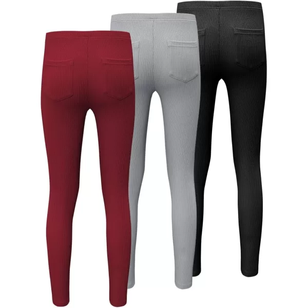blibean Teen Girls 3pcs Leggings Kids Ribbed Knit Pants Size 6-15 Years
